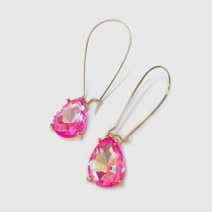 Pink Teardrop Earrings with Gold Hooks